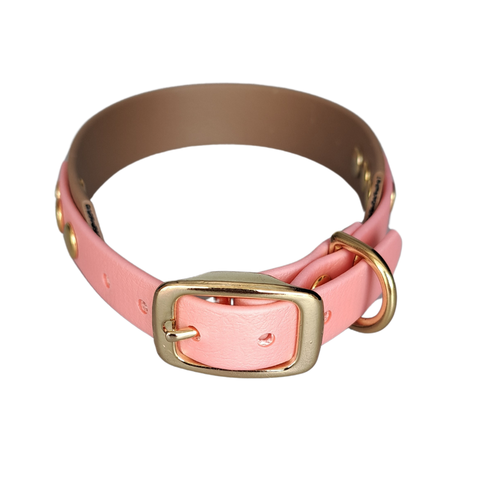 biothane halsband roze bruin met gouden gesp