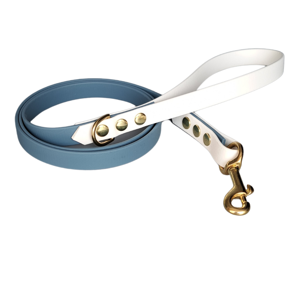 blauw witte biothane leiband
