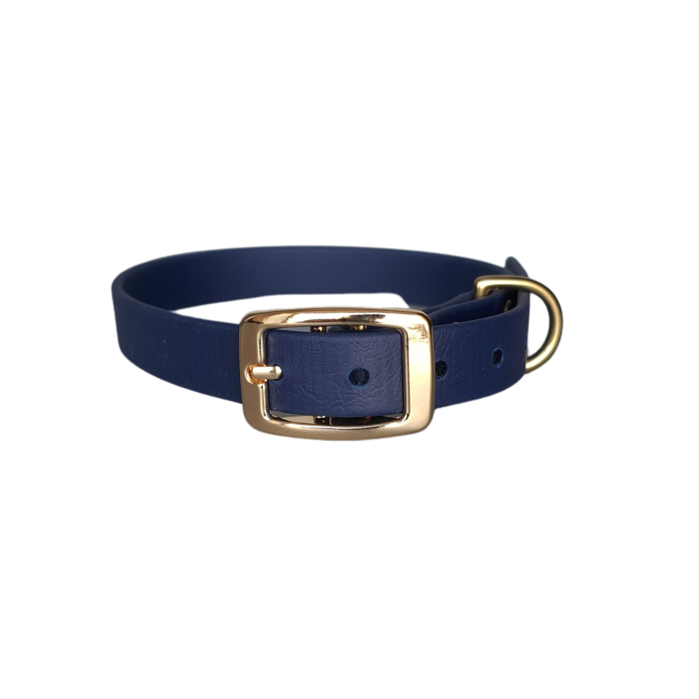 navy blauwe halsband met gouden gesp