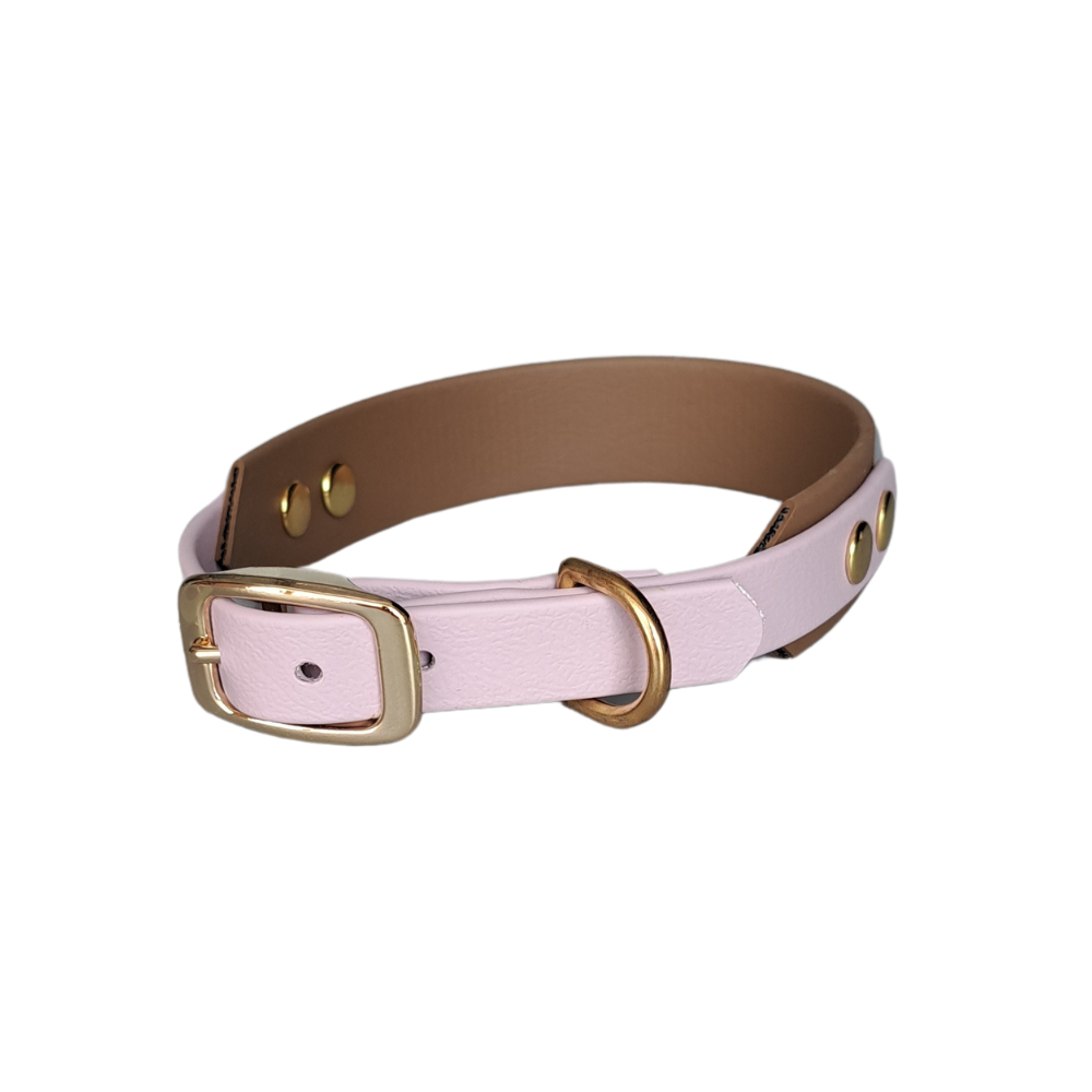pastelpaars bruine halsband met gouden hardware