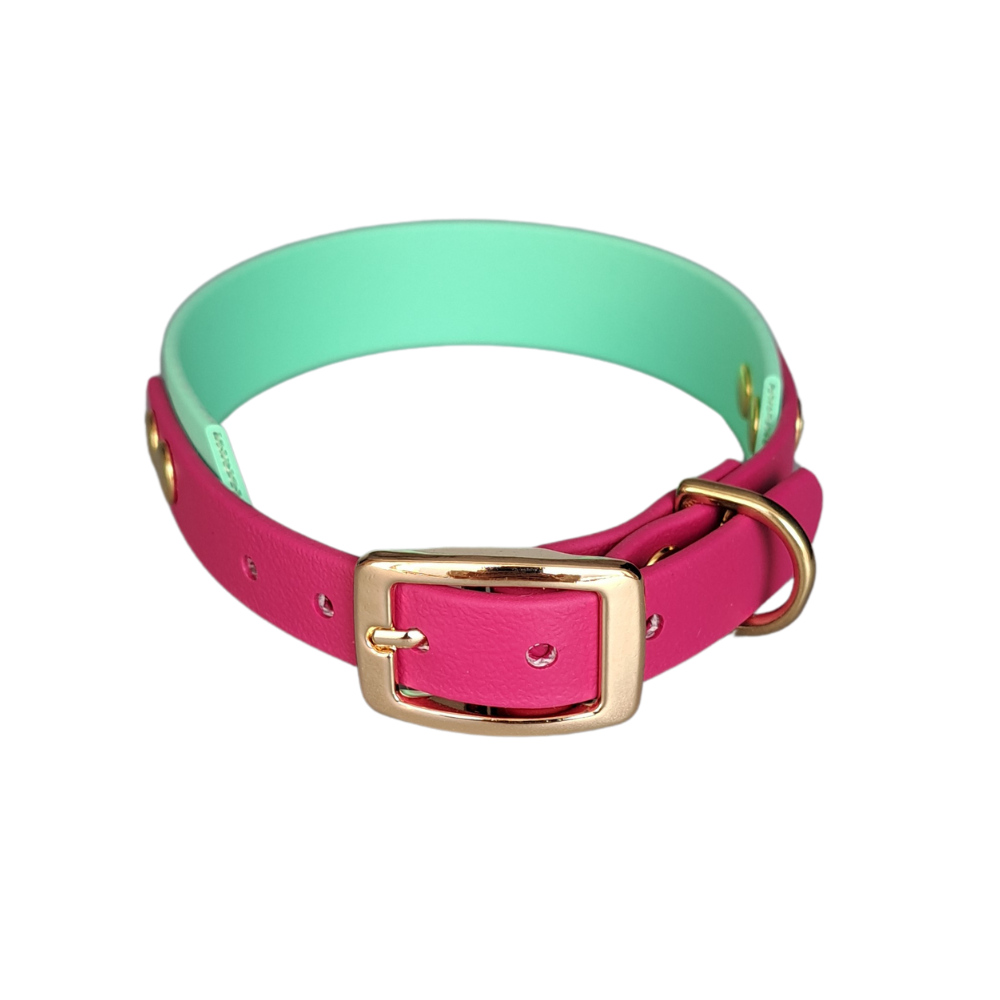 roze groene waterproof halsband met gouden gesp