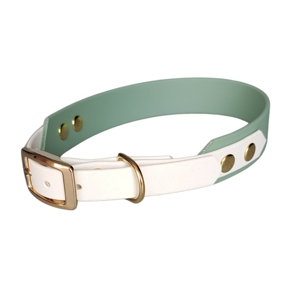 wit groene waterproof halsband met gouden hardware