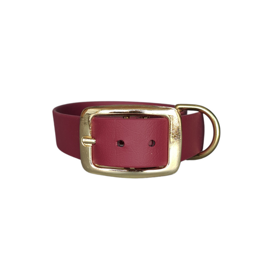 rode halsband met gouden hardware