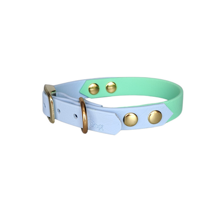 blauw groene waterproof halsband met gouden hardware