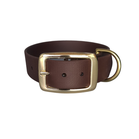 Donkerbruine halsband met gouden gesp