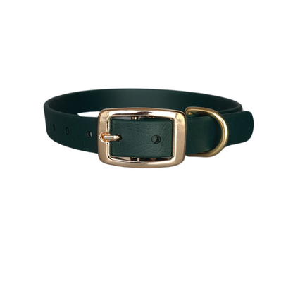 donkergroene halsband met gouden hardware