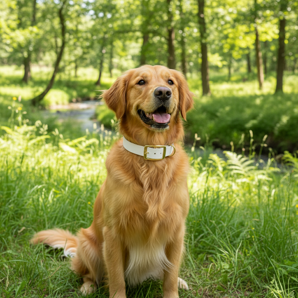 Klassieke witte waterproof  halsband met gouden gesp  door Dazzling Dog