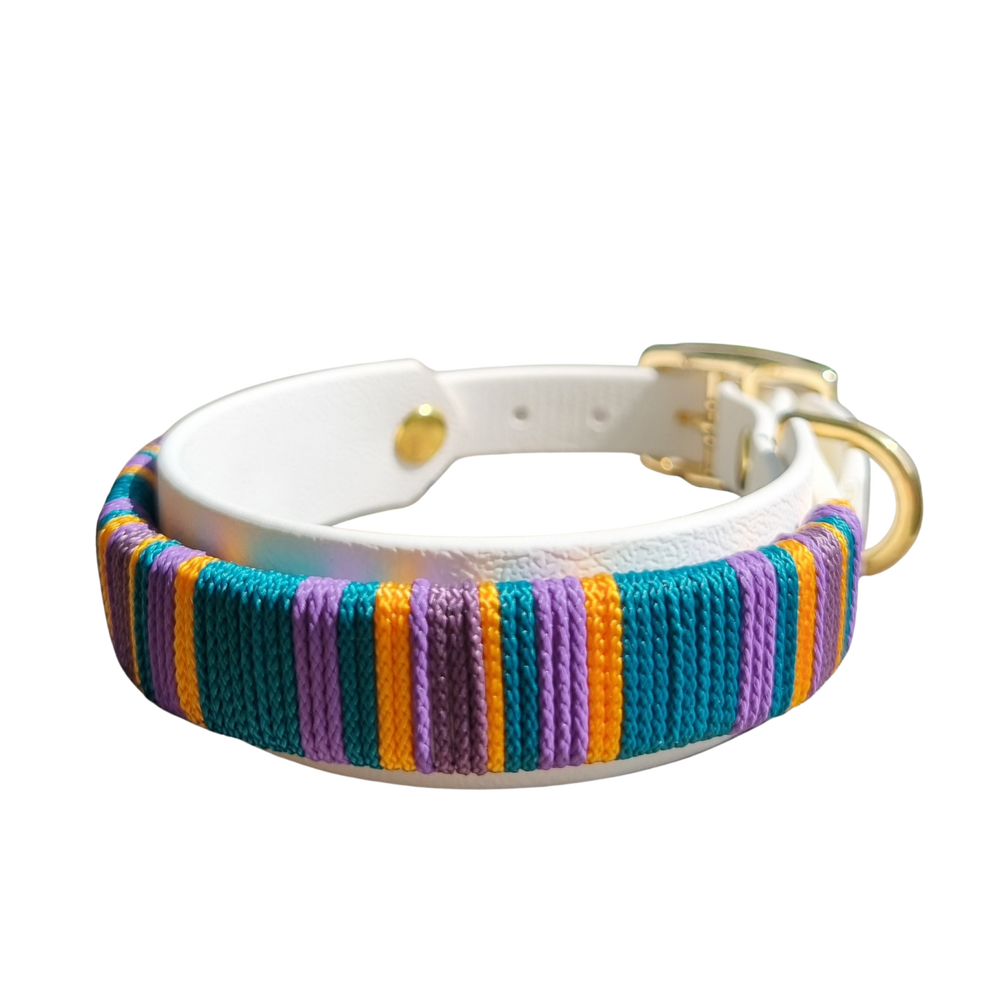 geweven halsband uit de Cali Wave collectie, kleurrijk en waterproof, gemaakt door Dazzling Dog.
