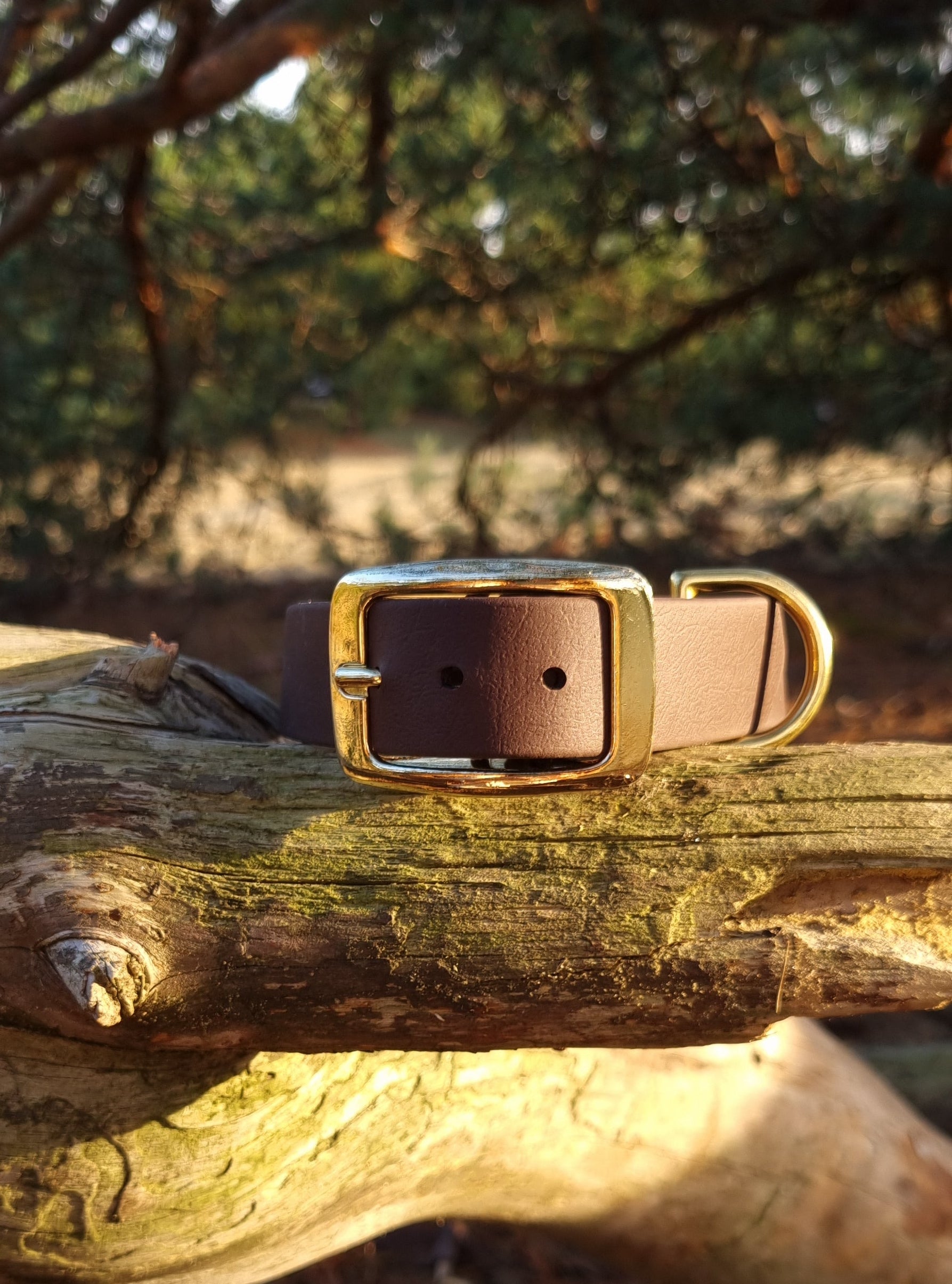 Klassieke bruine waterproof  halsband met gouden gesp  door Dazzling Dog