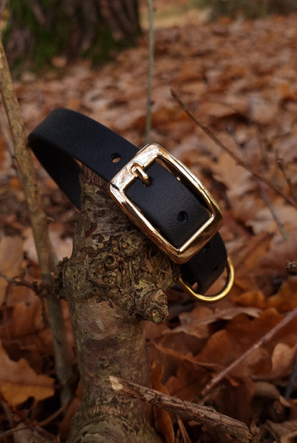 Klassieke Zwarte waterfproof  halsband met gouden gesp  door Dazzling Dog