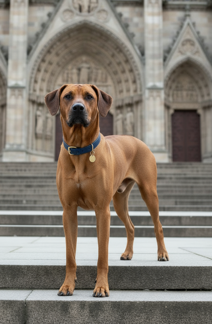 Klassieke navy blauwe waterproof  halsband met gouden gesp  door Dazzling Dog