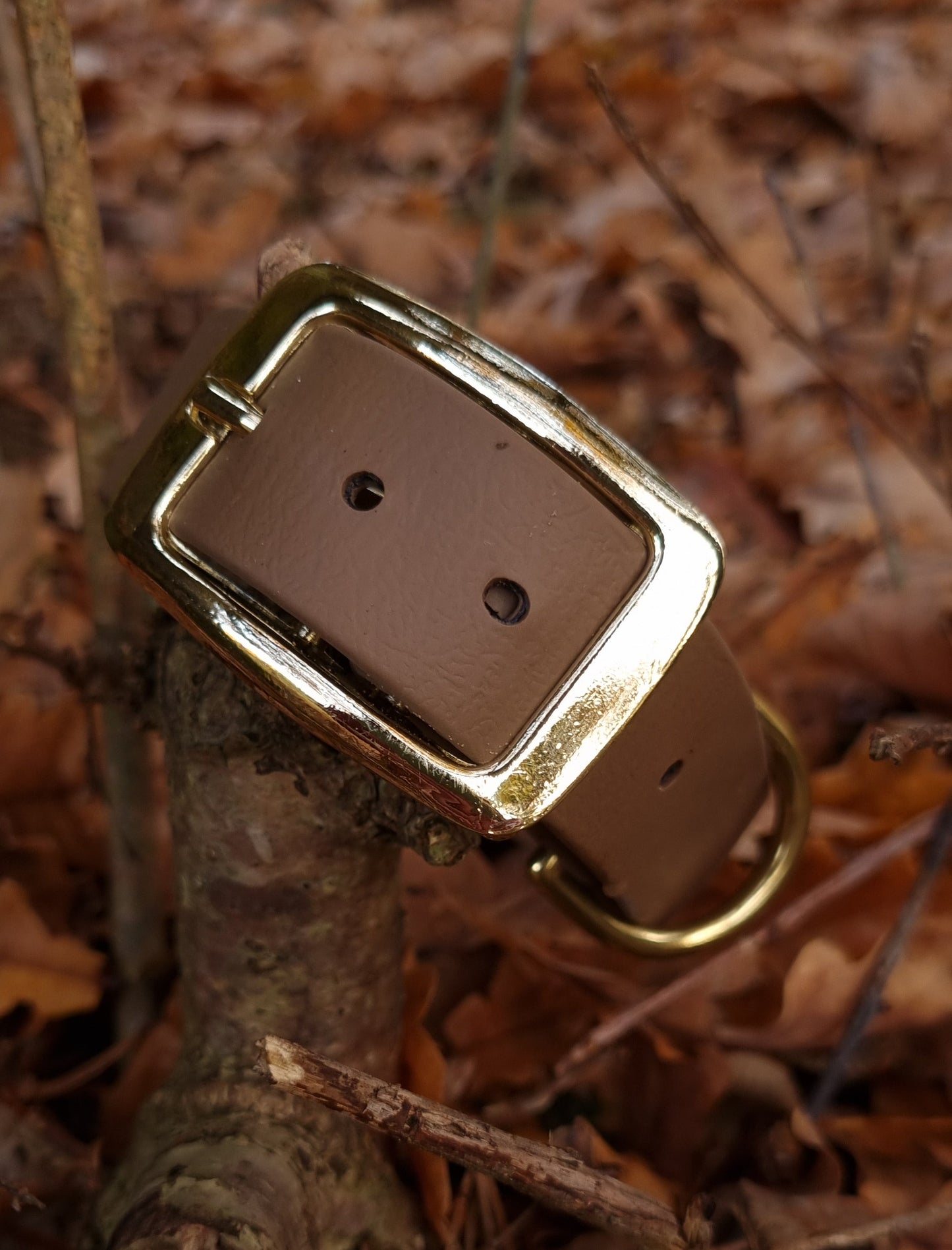 Klassieke coyotebruine waterproof  halsband met gouden gesp  door Dazzling Dog