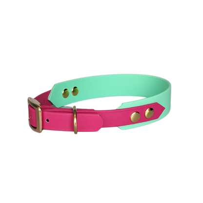 roze groene biothane halsband met gouden gesp
