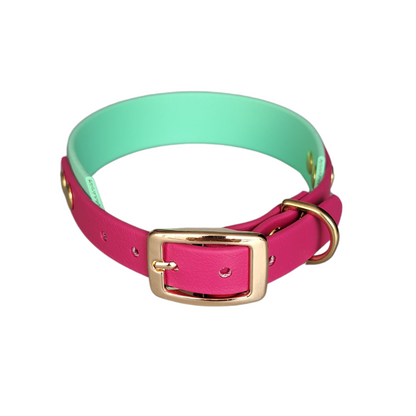 roze groene waterproof halsband met gouden gesp