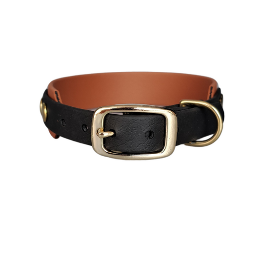 zwart bruine halsband met gouden gesp