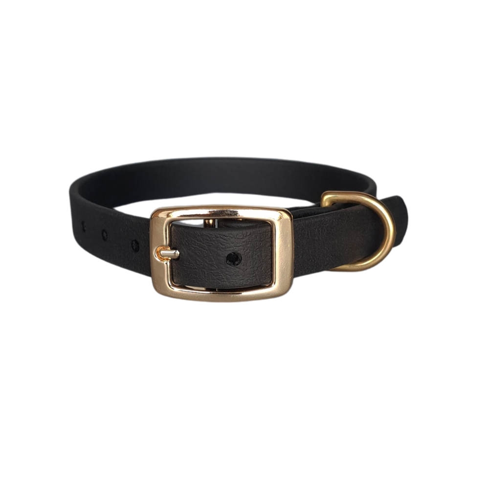 Zwarte waterfproof  halsband met gouden gesp