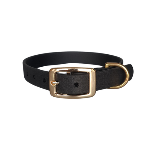 Zwarte waterfproof  halsband met gouden gesp